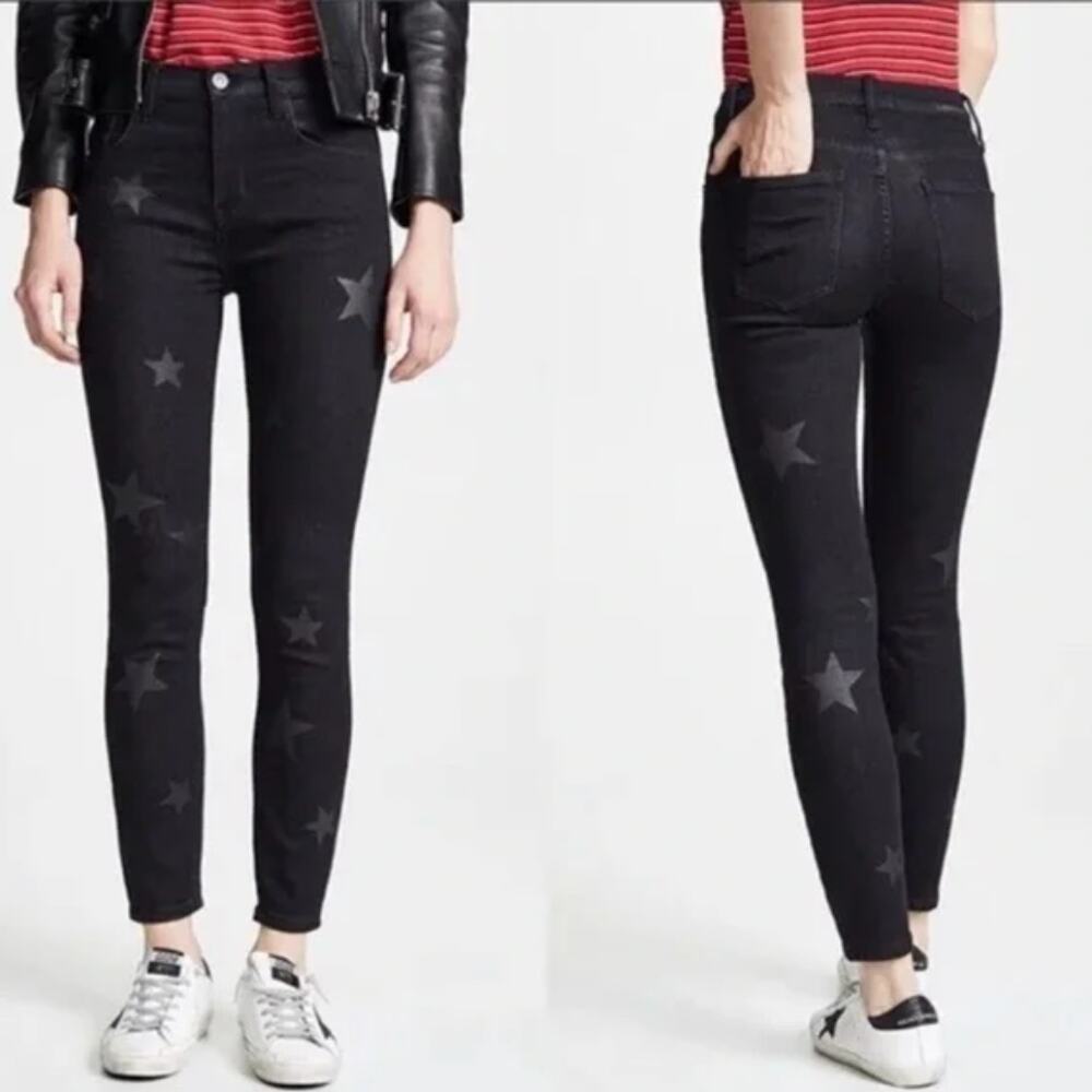Current Elliott Women Black High Rise Skinny Jeans-Black Stiletto Stars‎ Size 25